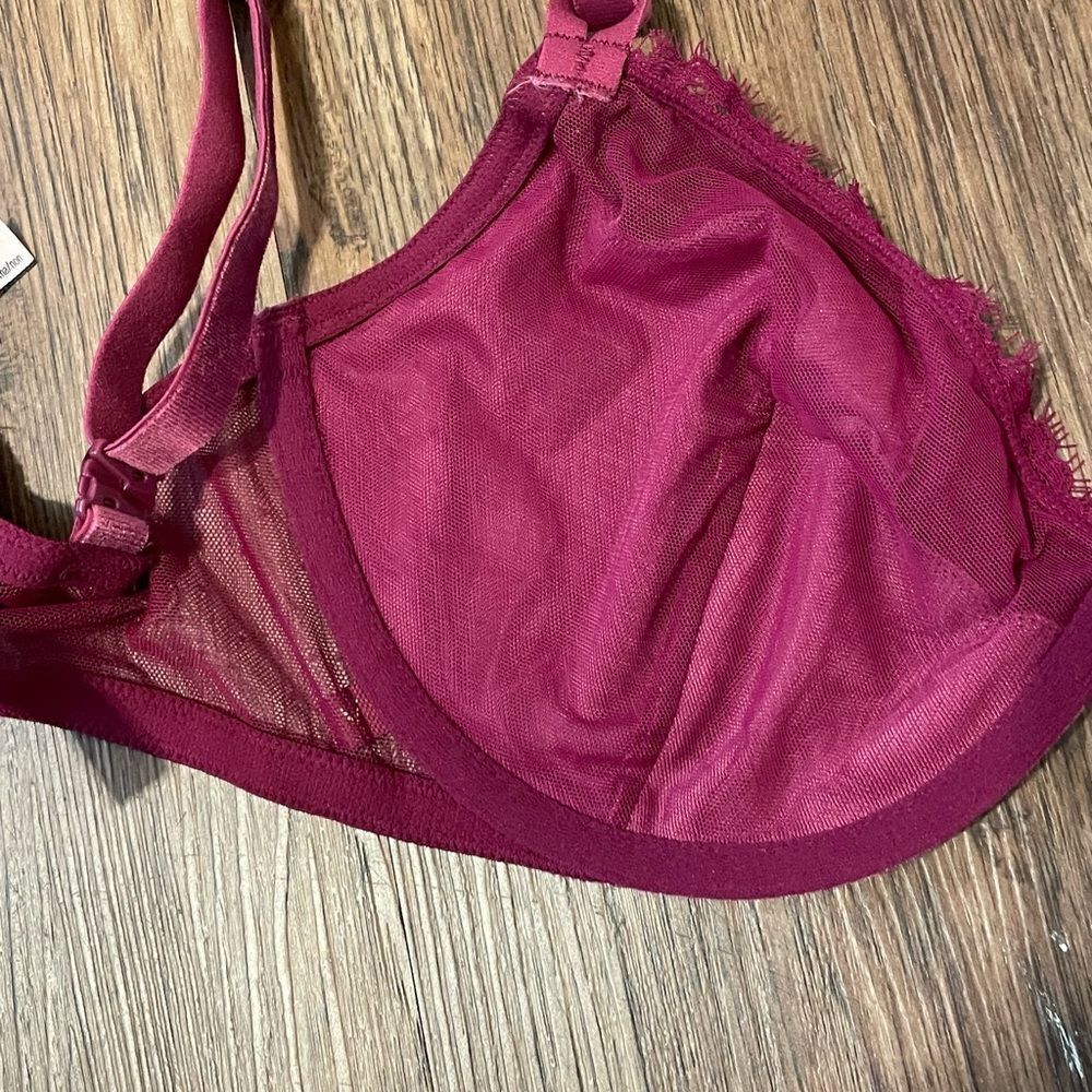 Victoria’s Secret Unlined Demi Velvet Lace and Polkadot Bra Wine Color 34DDD - Picture 9 of 11
